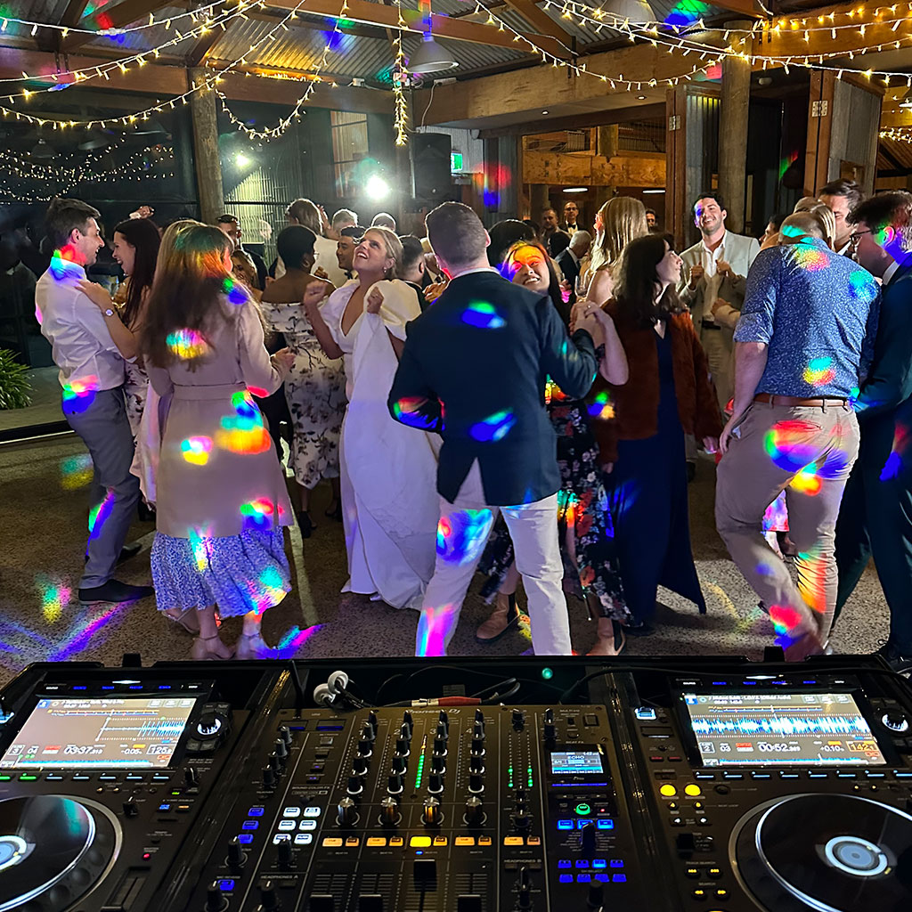 Guests dancing at a wedding reception